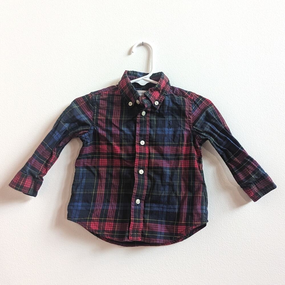 Ralph Lauren Baby Boys 9m Christmas Plaid Button Down Shirt Christmas Preppy